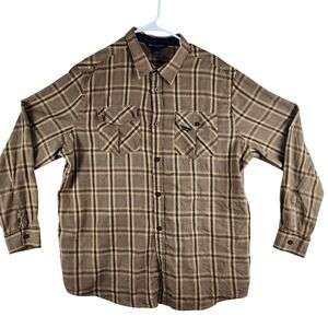 Rocawear Classic Men's 2XL Plaid Long Sleeve Button‎ Down Shirt Brown Tan